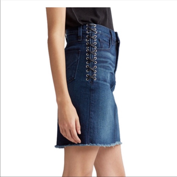 Hudson grommet laceup high rise mini denim skirt - Picture 4 of 5